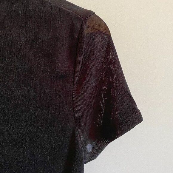 Sheer Black Button Up Crop Top with Ruching and Collar Stretch Polo Y2K Wet Seal - Picture 6 of 7